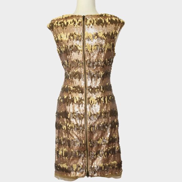 ADRIANNA PAPELL Women's Gold Sequin Cap Sleeve Sheath Dress Size 6 - Picture 3 of 9